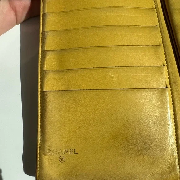 CHANEL Mustard Yellow Leather Clutch Long Wallet Gold Kisslock - Picture 5 of 16